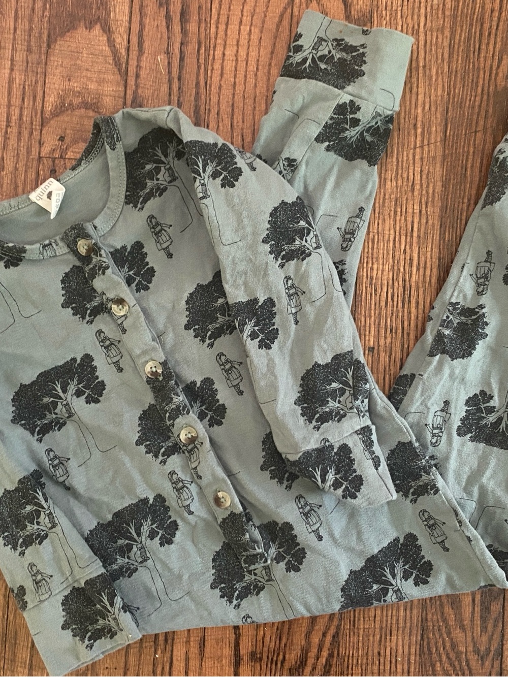 3T Alice in Wonderland Button-Front Kids Jumpsuit - Dusty Sage